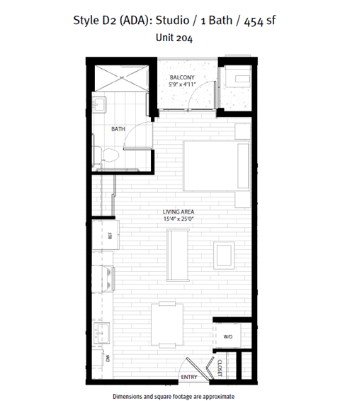 Floor plan for studio, 1 bath, 468 sqft